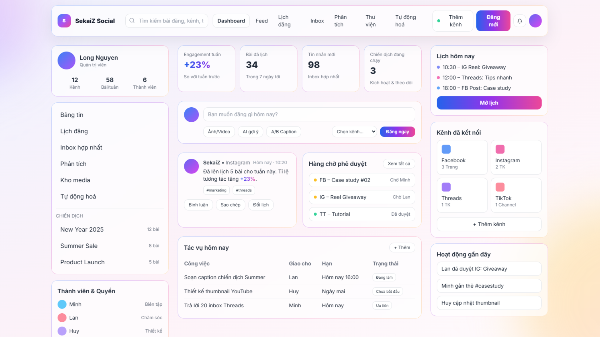 Bảng điều khiển quản lý mạng xã hội
